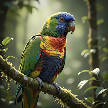 Colorful parrot sitting on a branch in the rainforest.の素材