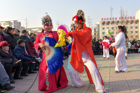 Luannan County - February 28, 2018: Yangko performing on the square, Luannan County, Hebei Province, China.のeditorial素材