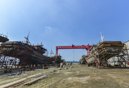 Ship hull in manufacturing: September 1, 2018, photographed at Tangshan Ark Shipyard, Luannan County, Tangshan City, Hebei Province, China, Asiaのeditorial素材