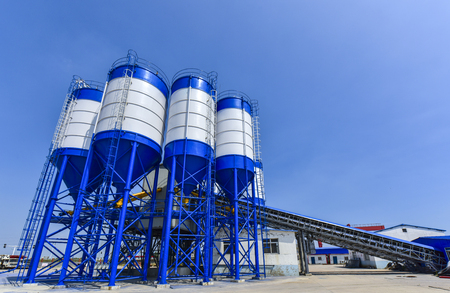 Commercial concrete mixing plant mechanical equipment in a factoryのeditorial素材
