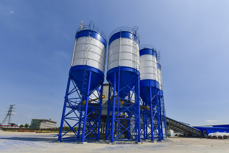 Commercial concrete mixing plant mechanical equipment in a factoryのeditorial素材