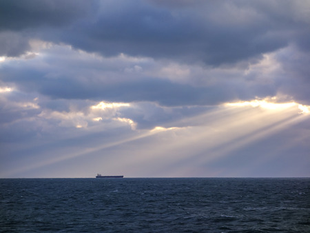 Over the ocean after the storm, Bohai Sea, Chinaの写真素材