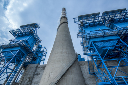 Perspective view of chimney of thermal power plant.のeditorial素材
