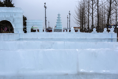 Ice sculptures in urban parksの写真素材