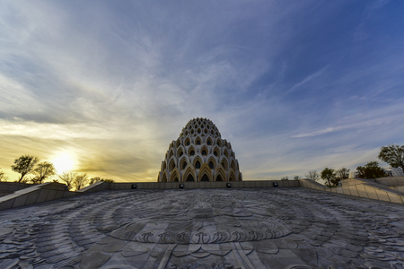 Tangshan City - November 7, 2018: Bodhi Island Buddhist Hall at sunset. Tangshan City, Hebei Province, Chinaのeditorial素材