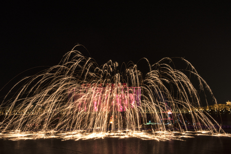 Sparks from molten steel melting at high temperatures, intangible cultural heritage