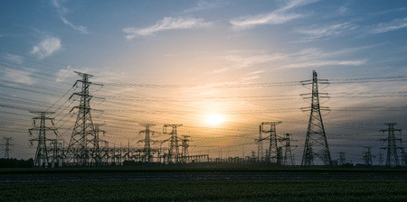 Silhouette of Power Supply Facilities at Sunset