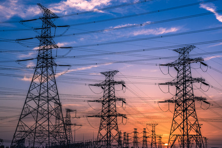 Silhouette of Power Supply Facilities at Sunset