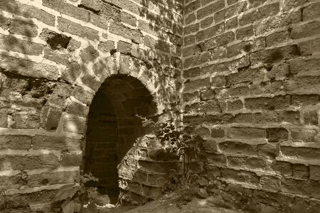 A close-up view of watchtower on the Great Wall, an ancient Chinese building, in yumuling, qianxi county, hebei province, China.の写真素材