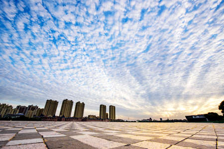 Empty asphalt roads, squares and beautiful sky clouds at sunsetのeditorial素材