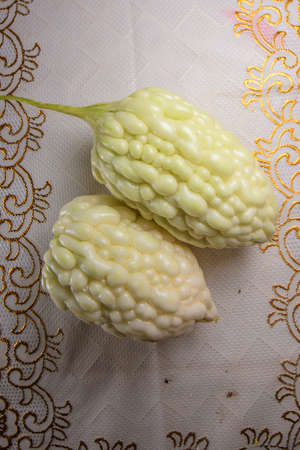 Fruit oranges placed on the tablecloth and platesの写真素材