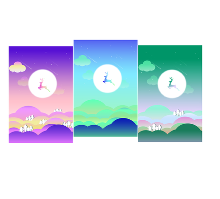 Moonlight galloping elk, fresh illustration backgroundのイラスト素材