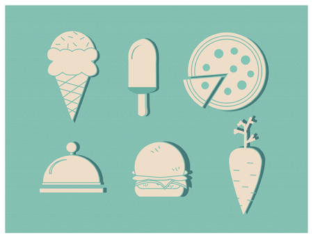 Retro, retro style fast food design, food pizza, hamburger, ice cream illustrations,  graphic design symbols setのイラスト素材
