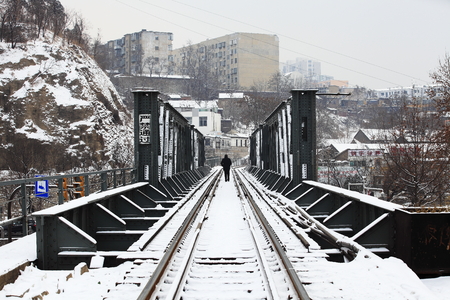 Snow viewof Boshan railway bridgeのeditorial素材