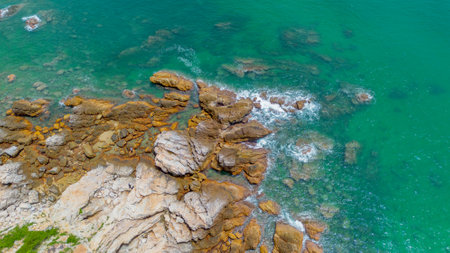 Aerial view of the rocky coast of the island of Sardiniaの写真素材