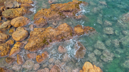 rocky coast and turquoise water in Costa Brava, Cataloniaの写真素材