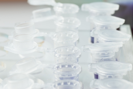 some vials in shelvesの写真素材