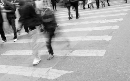 Busy city street people on zebra crossingの写真素材
