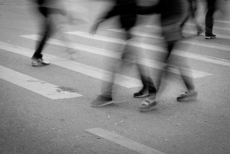 Busy city street people on zebra crossingの写真素材