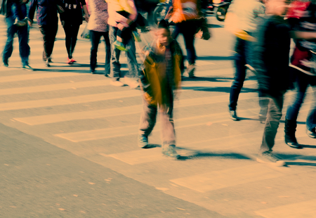 Busy city street people on zebra crossingのeditorial素材
