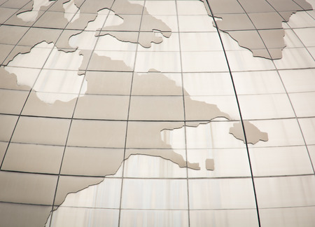 map of the world on a Spherical buildingの写真素材