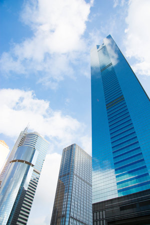 modern city building in blue skyの写真素材