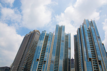 modern city building in blue skyの写真素材