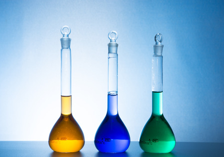 glass laboratory apparatus with color water