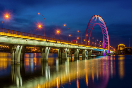 Liaoning Jinzhou Yunfei Bridge at nightのeditorial素材
