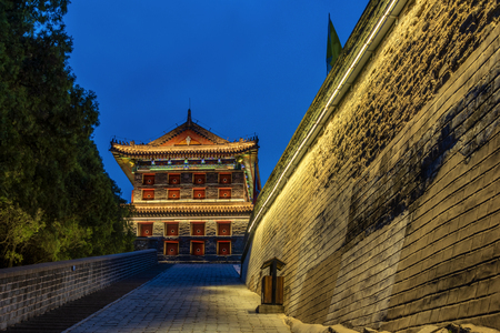 Night view of East Building, Dongmen Town, Shanhaiguan, Qinhuangdao, Hebeiのeditorial素材
