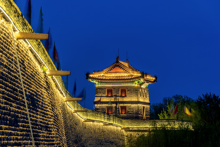 Night Scenery of Shanhaiguan Shepherd Building, Qinhuangdao, Hebeiのeditorial素材