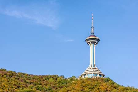 Dandong Yuanbaoshan Radio and Television  Sightseeing Tower, Liaoning, Chinaのeditorial素材