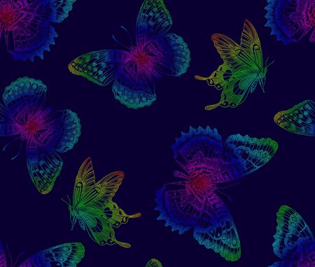 Seamless background of the flying butterflies, beautiful seamless floral summer pattern background, wallpaper.の写真素材