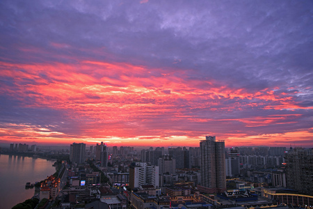 Fire cloud with city sceneryのeditorial素材