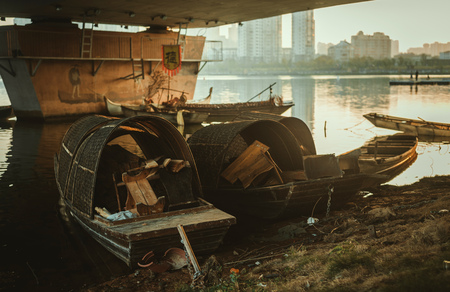 Boat under the bridgeの写真素材