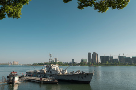 Ship moored on the river