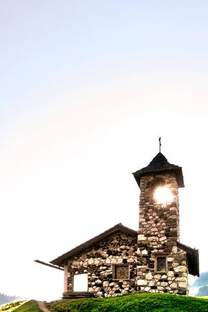 Small catholic stone church in the Italian Alps, Bolzano regionの写真素材