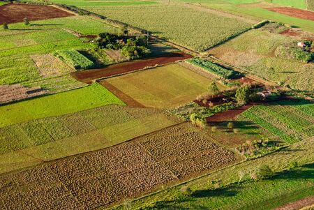 Aerial view of small organic food farms in southern Brazil.