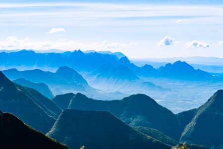 Silhouettes of Santa Catarina mountains at sunrise, seen from the funnelÂ´s canyon.の写真素材