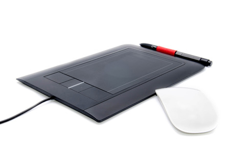 tablet with white mouseの写真素材