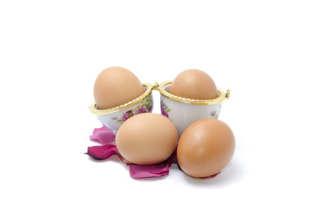 four eggs with porcelainの写真素材