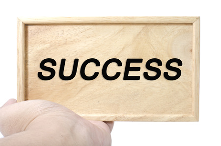 Business and motivation concept. hand holding plain wood with word successの写真素材