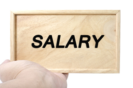 Business and financial concept. hand holding plain wood with word salaryの写真素材