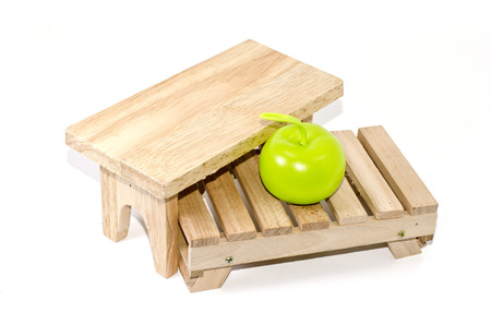 image concept pallet. wood table and green apple lamp on pallet isolated white backgroundの写真素材