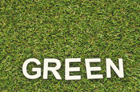 image concept word  green made from wood on artificial grassの写真素材