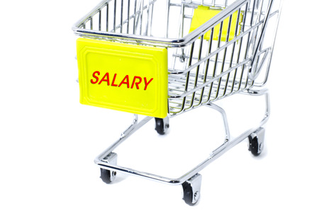 image concept cropped trolley with word salary isolated white backgroundの写真素材