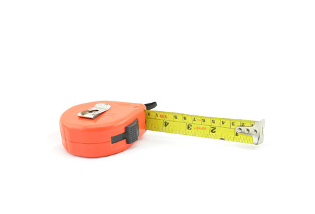 old and dust and rusty tape measure isolated white backgroundの写真素材