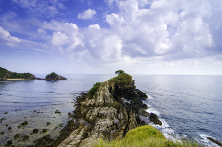 amazing seascape view from cliff top at Kapas Island, Terengganu, Malaysia. Cloudy and blue sky background.の写真素材
