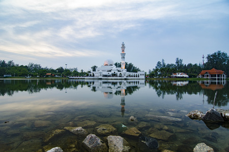 beautiful image of iconic floating mosque in Terengganu, Malaysiaの写真素材