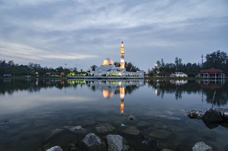 silhouette image of iconic floating mosque in Terengganu, Malaysiaの写真素材